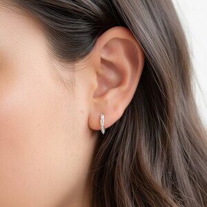 Tapered Baguette Silver Huggie Hoops